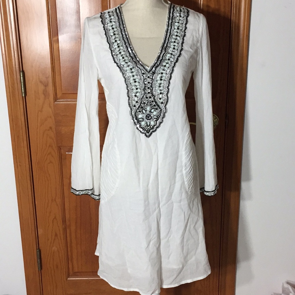White black & silver Beaded Embroidery Dress